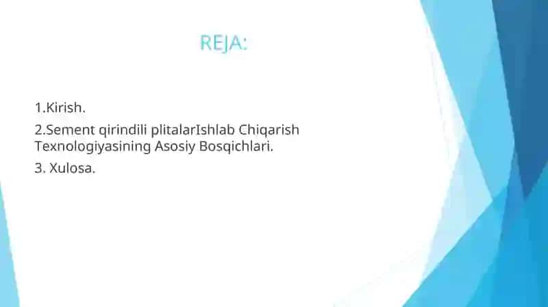 SEMENT-QIRINDILI PLITALAR ISHLAB CHIQARISH TEXNOLOGIYASI 2