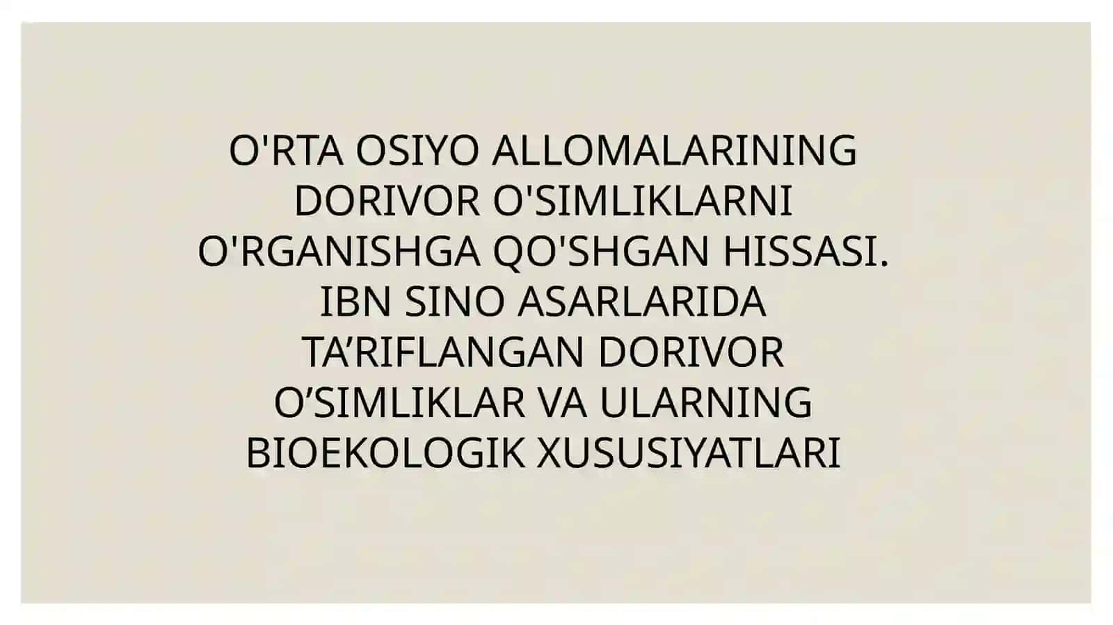 Dorivor O'simliklar Fanidagi Taqdimot 2