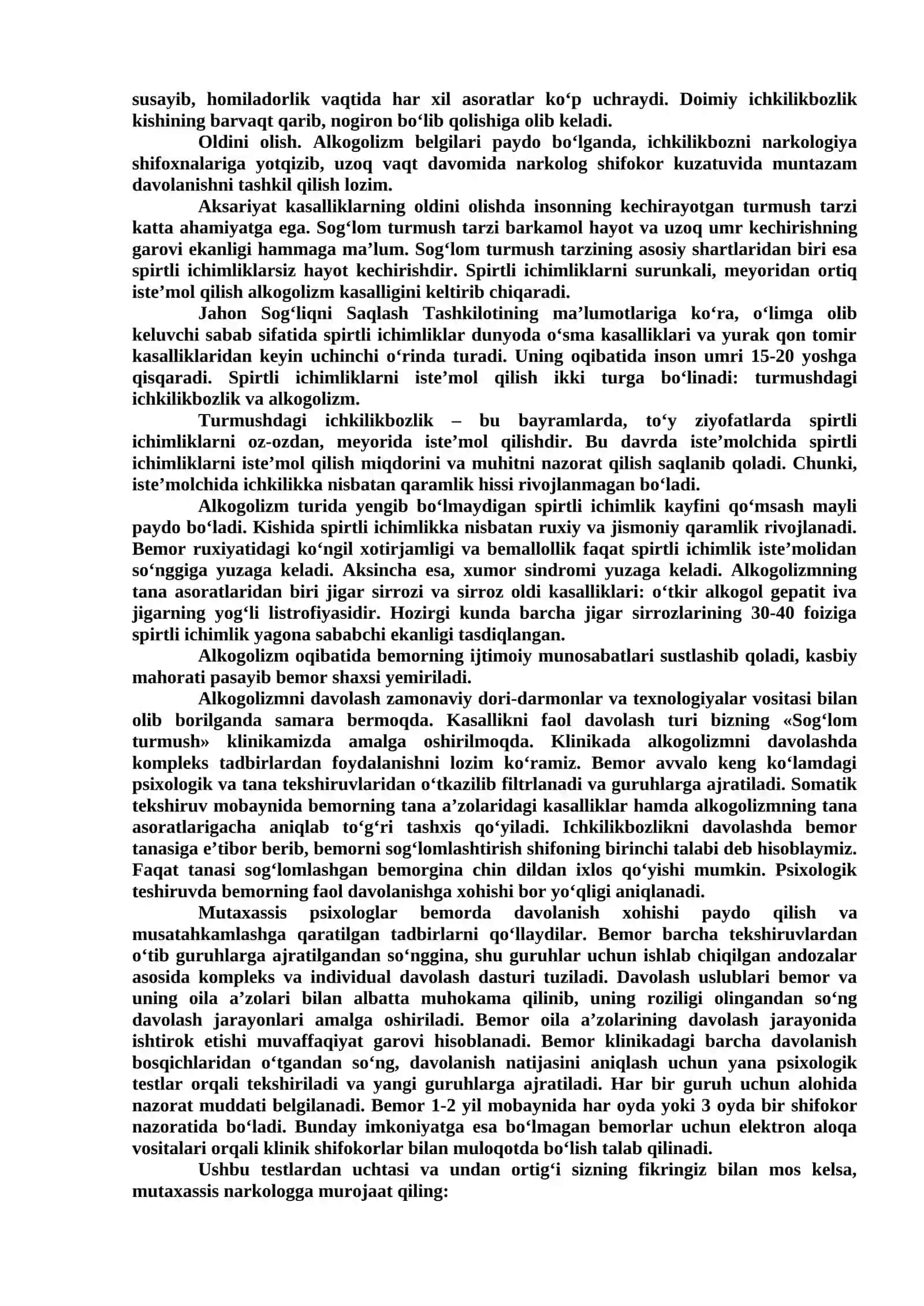 Spirtli ichimliklar iste’mol qiladigan o‘smirlar bilan faoliyat yuritish 2