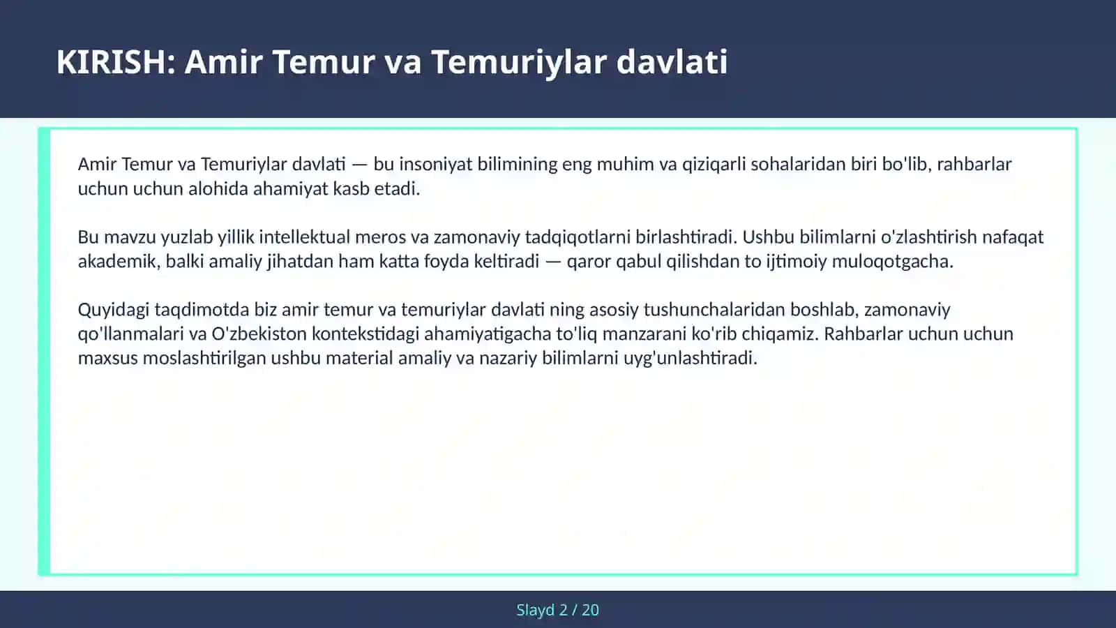 AMIR TEMUR VA TEMURIYLAR DAVLATI 2