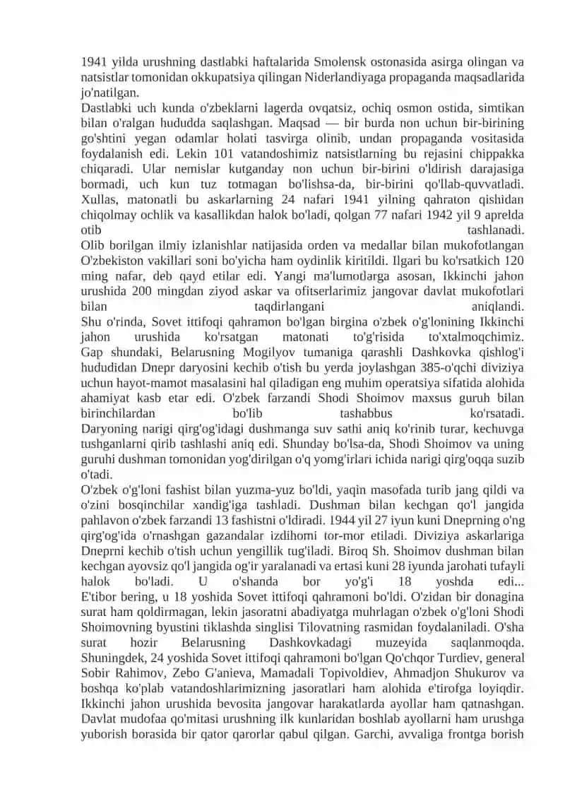 Ikkinchi jahon urushi davridagi jasorati va fashizm ustidan qozonilgan g'alabaga qo'shgan hissasi 2