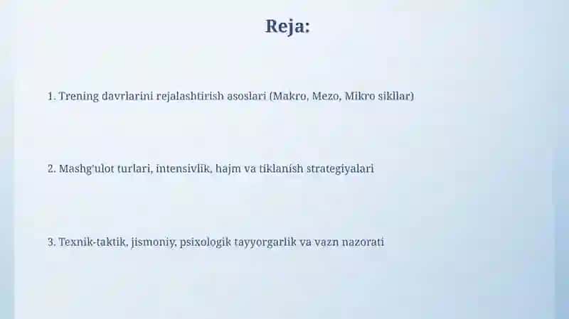 Ko'p kurashda mashg'ulotlarni rejalshtirish asoslari 2