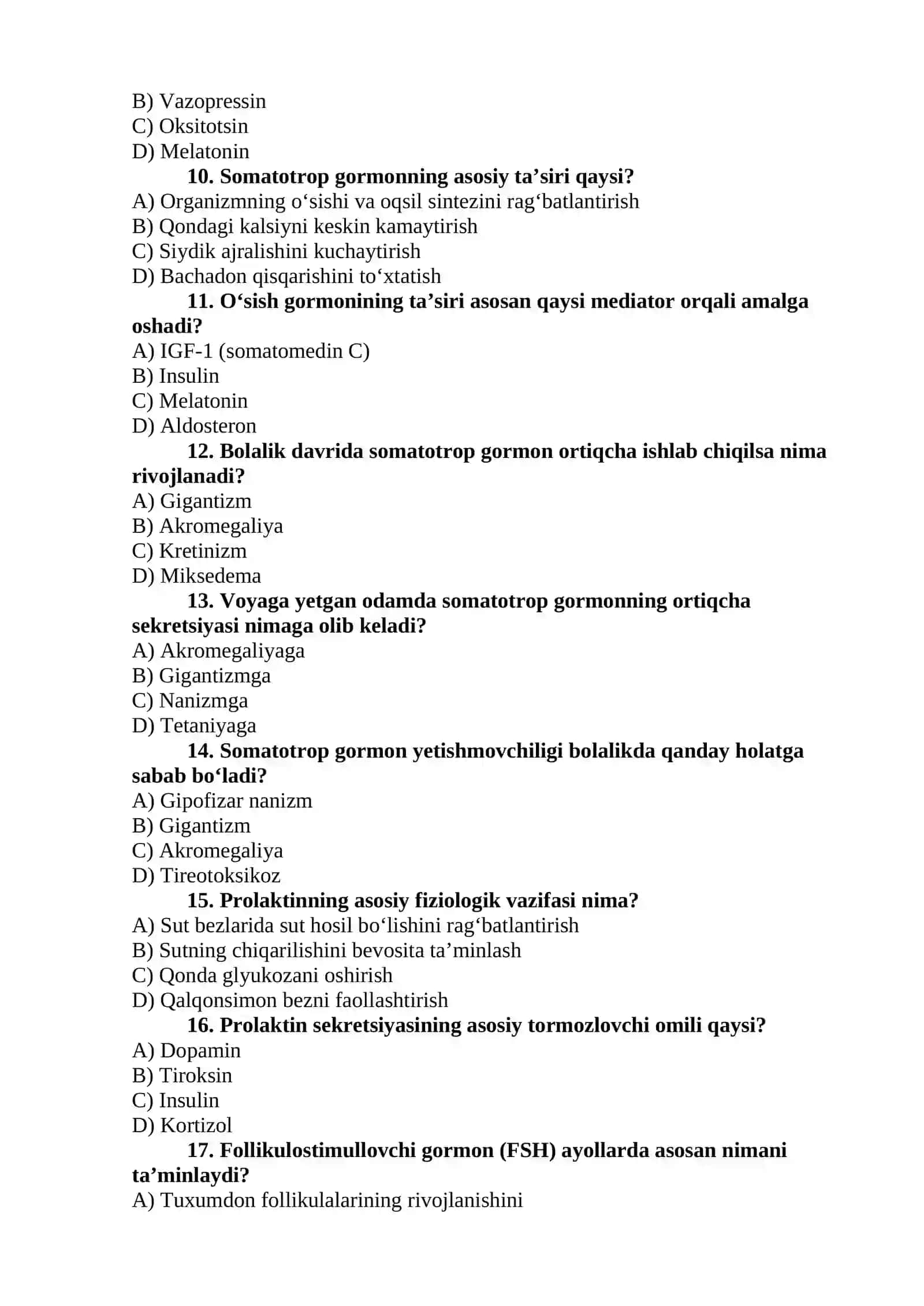 Endokrin sistemasi fiziologiyasi va boshqarilishi — 110 ta test 2