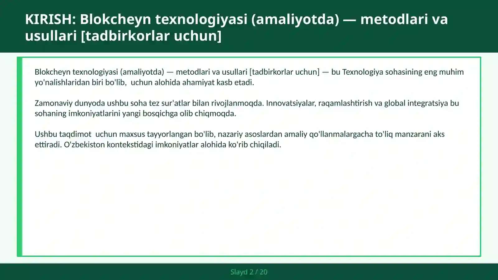 Blokcheyn Texnologiyasi (Amaliyotda) - Metodlari va Usullari [Tadbirkorlar Uchun] 2