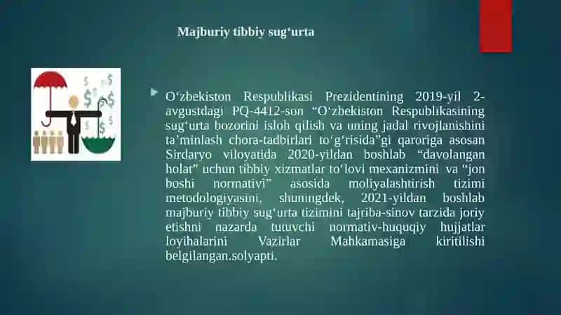 Tibbiy sugu’rta. Mulk sug’urtasi. 2