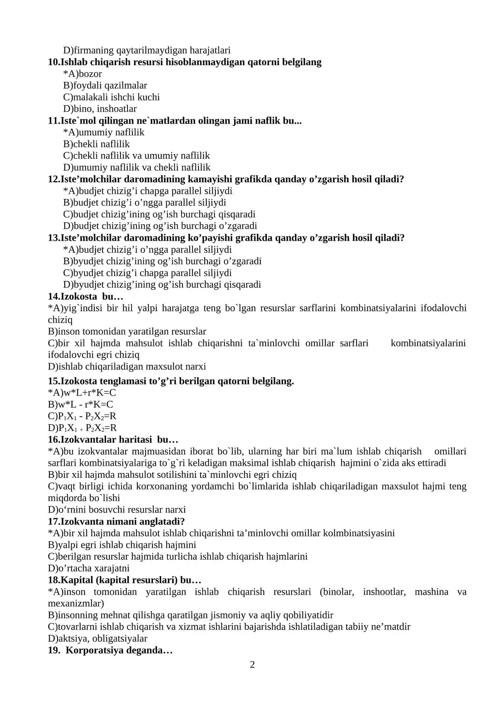 TESTLAR Mikroiqtisodiyot 2