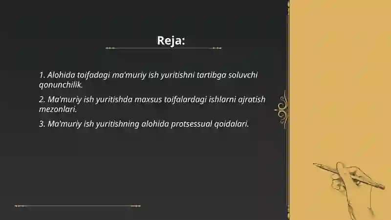 ALOHIDA TOIFADAGI MAʼMURIY ISH YURITUVNI AMALGA OSHIRISH 2