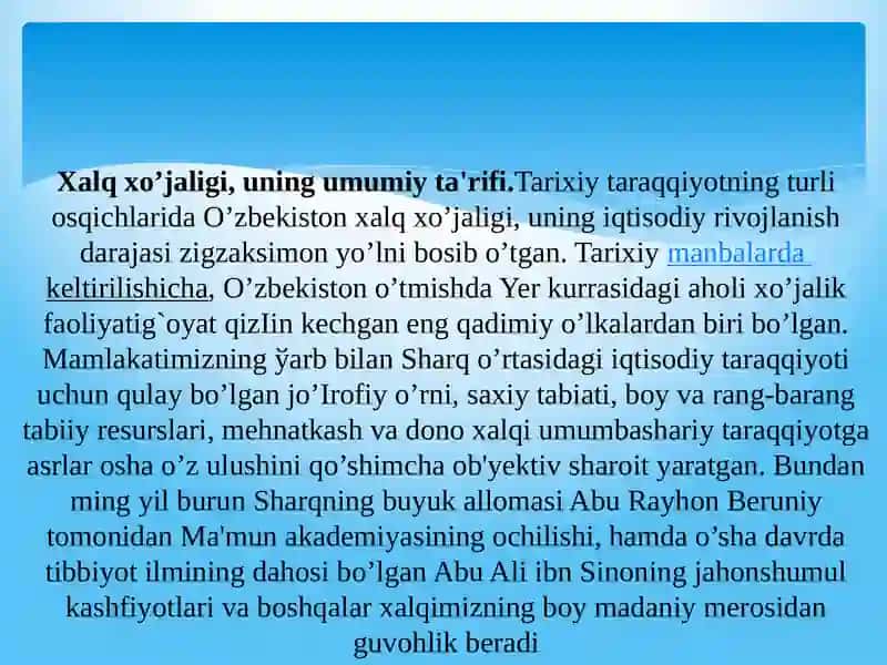 O’zbekistonning xo’jaligiga umumiy ta'rif 2