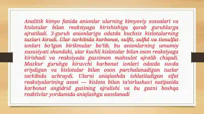 Analitik kimyo fanidan tayyorlagan kurs ishi taqdimoti 2