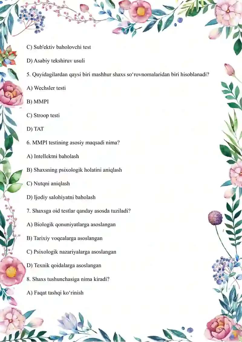PSIXOLOGIYADAN TEST 2