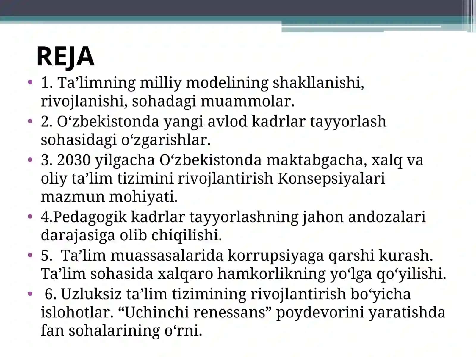 O'ZBEKISTON RESPUBLIKASIDA  Kadrlash tayyorlash va TA’LIM SOHASIDAGI ISLOHOTLAR 2