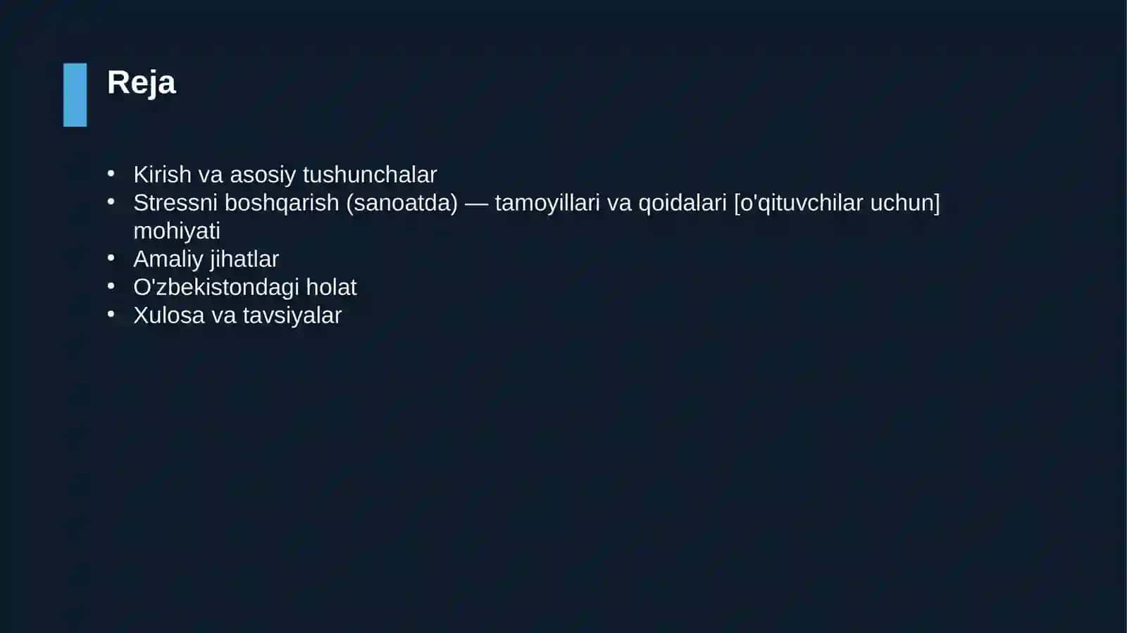 Stressni boshqarish (sanoatda) — tamoyillari va qoidalari [o'qituvchilar uchun] 2