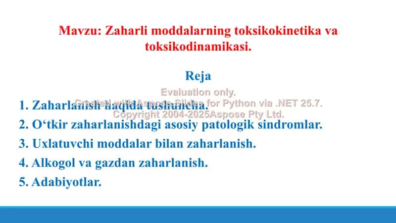 12. Zaharli moddalarning toksikokinetika va toksikodinamikasi. Taqdimot, 13 bet. 2