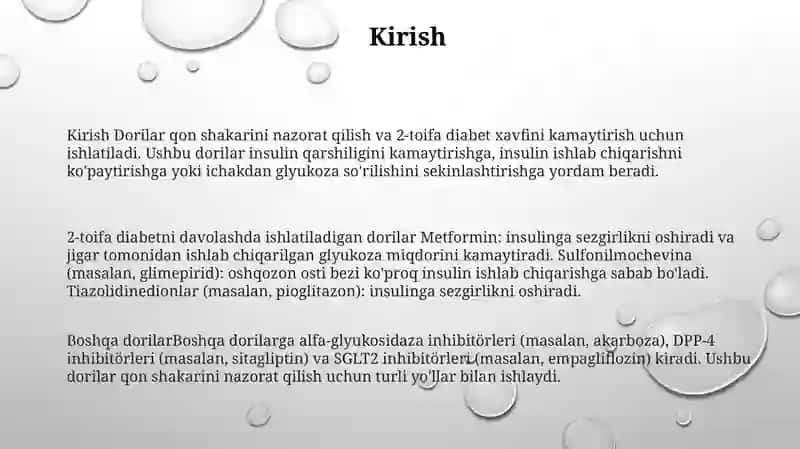 Qandsiz Diabetni Davolashda Ishlatiladigan Dori Vositalari 2
