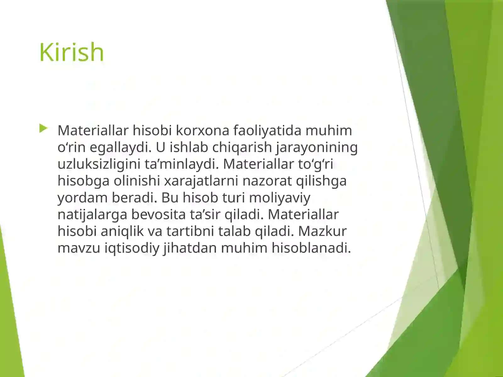 Materiallar hisobi 2