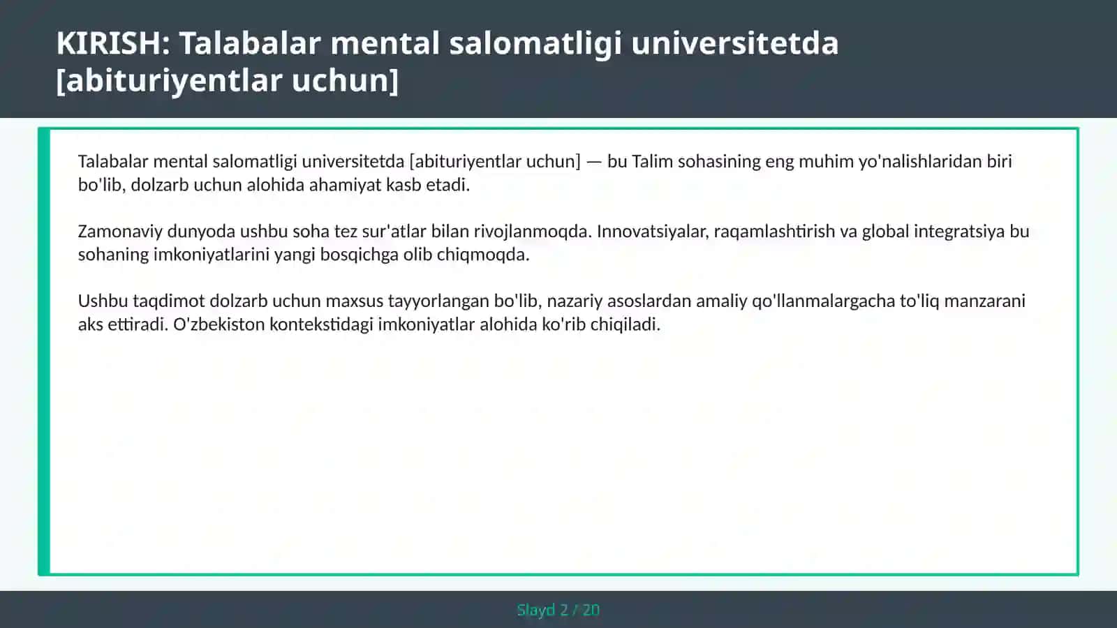 Talabalar mental salomatligi universitetda [abituriyentlar uchun] 2