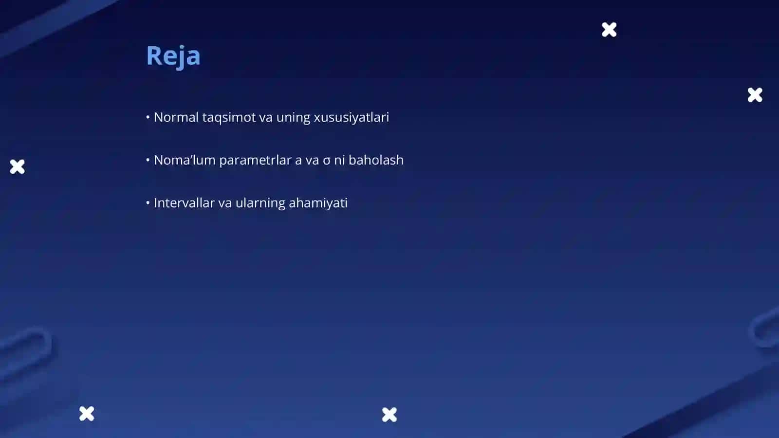 Normal taqsimotning noma’lum parametrlari a va σ ga intervalli statistik baho qurish 2