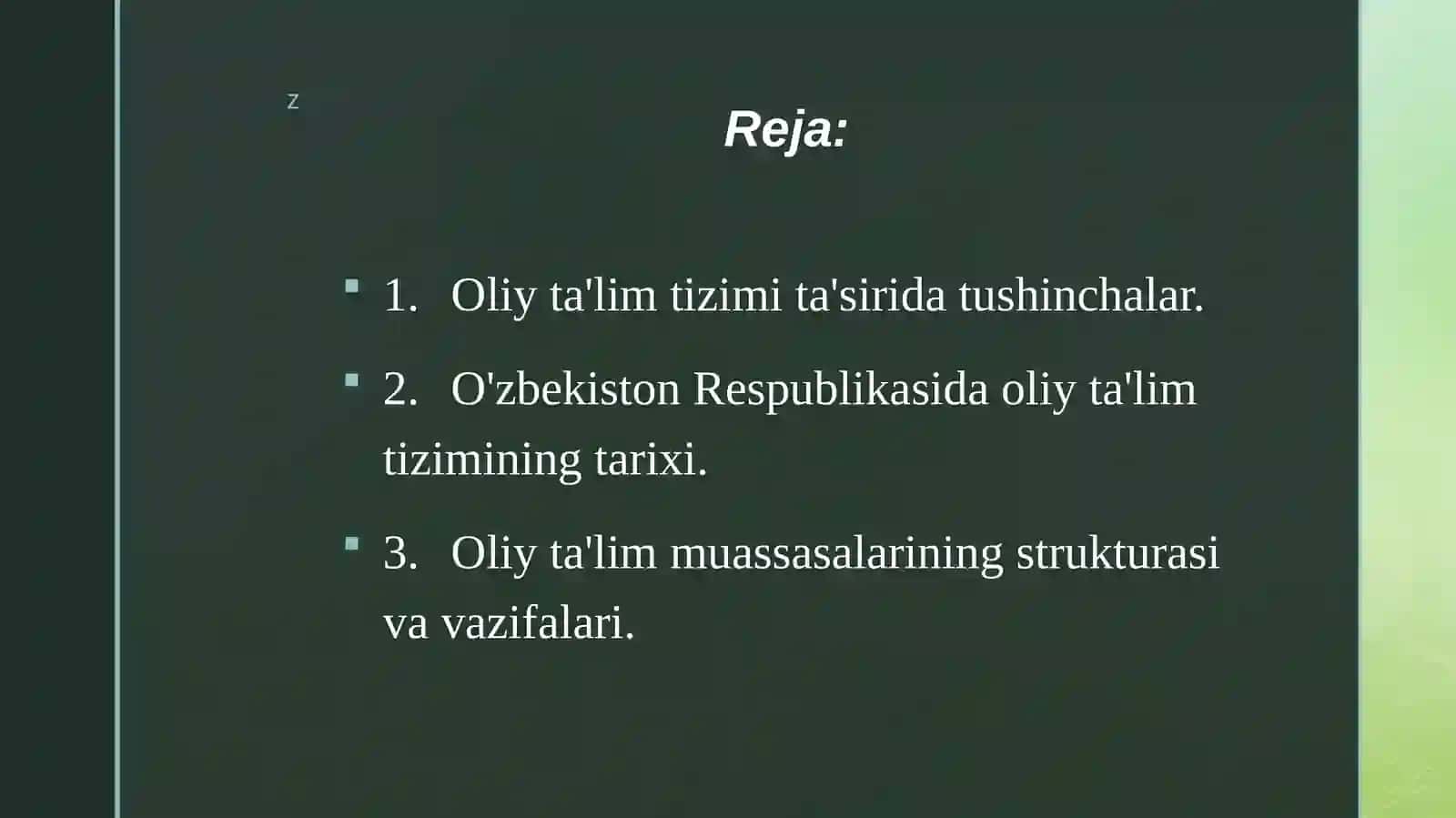 Oliy ta'lim tizim va OTM tarixi va ularning tuzilishi 2