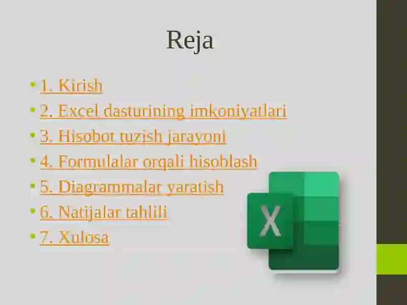Excel dasturida turli hisobotlar tayyorlash. Excel dasturida guruh talabalarining fanlari bo’yicha o’zlashtirish ko’rsatkichi, sifat ko’rsatgichlarini hisoblash va jadval tuzish, natijalar asosida diagrammalar yaratish. 2