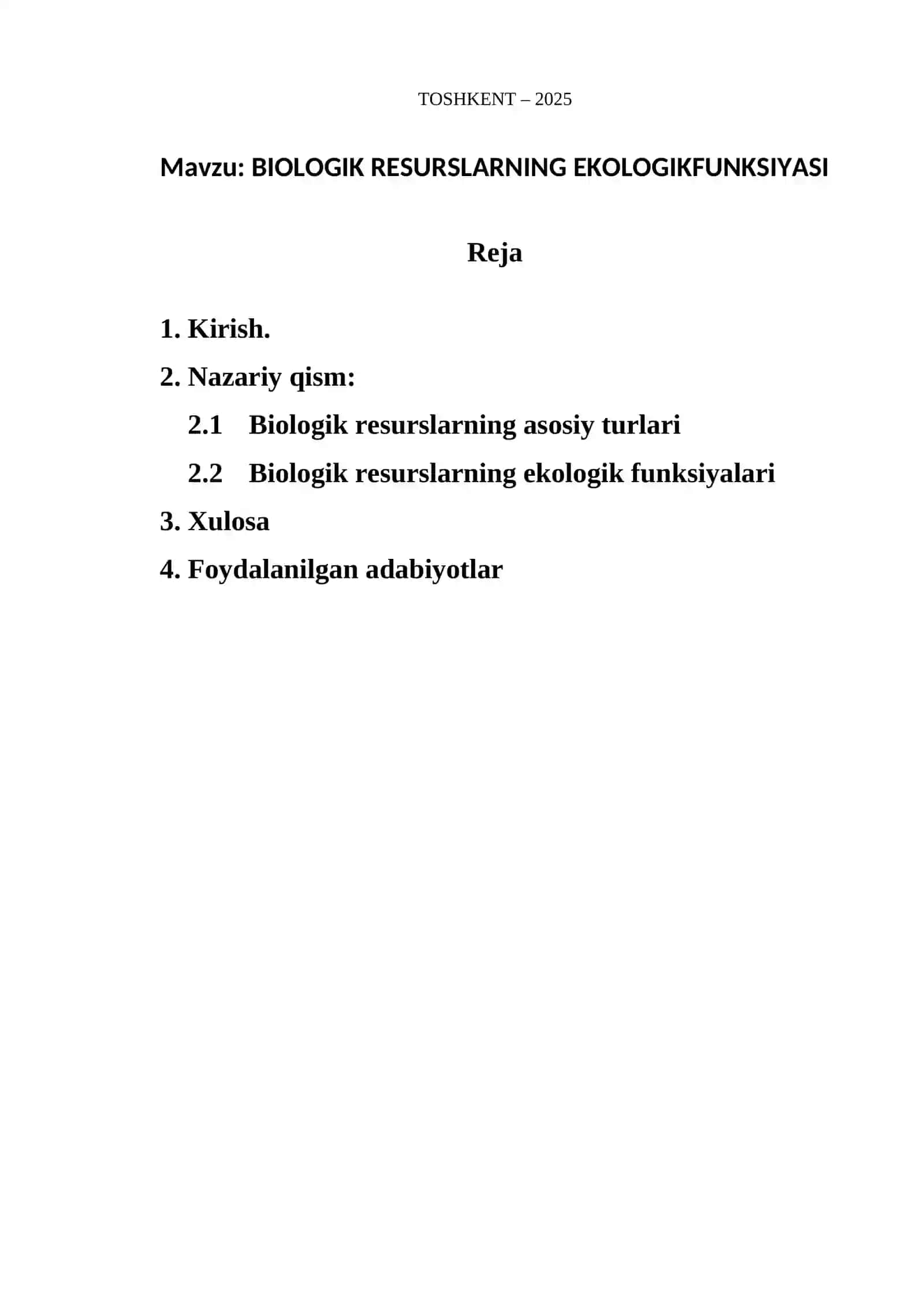 BIOLOGIK RESURSLARNING EKOLOGIKFUNKSIYASI 2