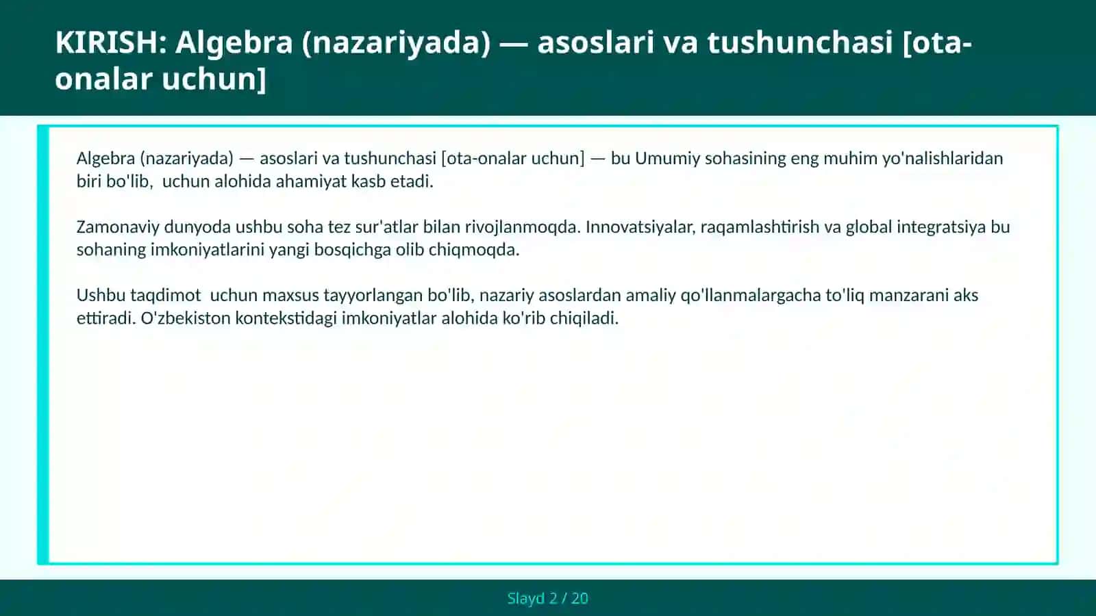 Algebra (nazariyada) — asoslari va tushunchasi [ota-onalar uchun] 2