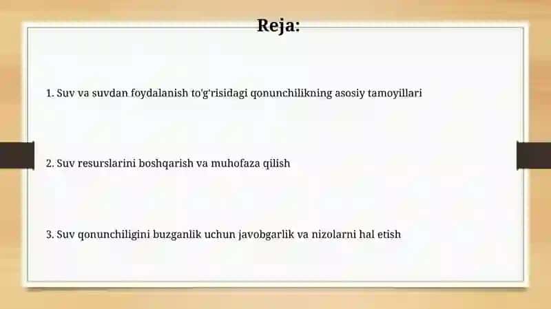 Suv va suvdan foydalanish to'g'risidagi qonunni taxlil qilish 2
