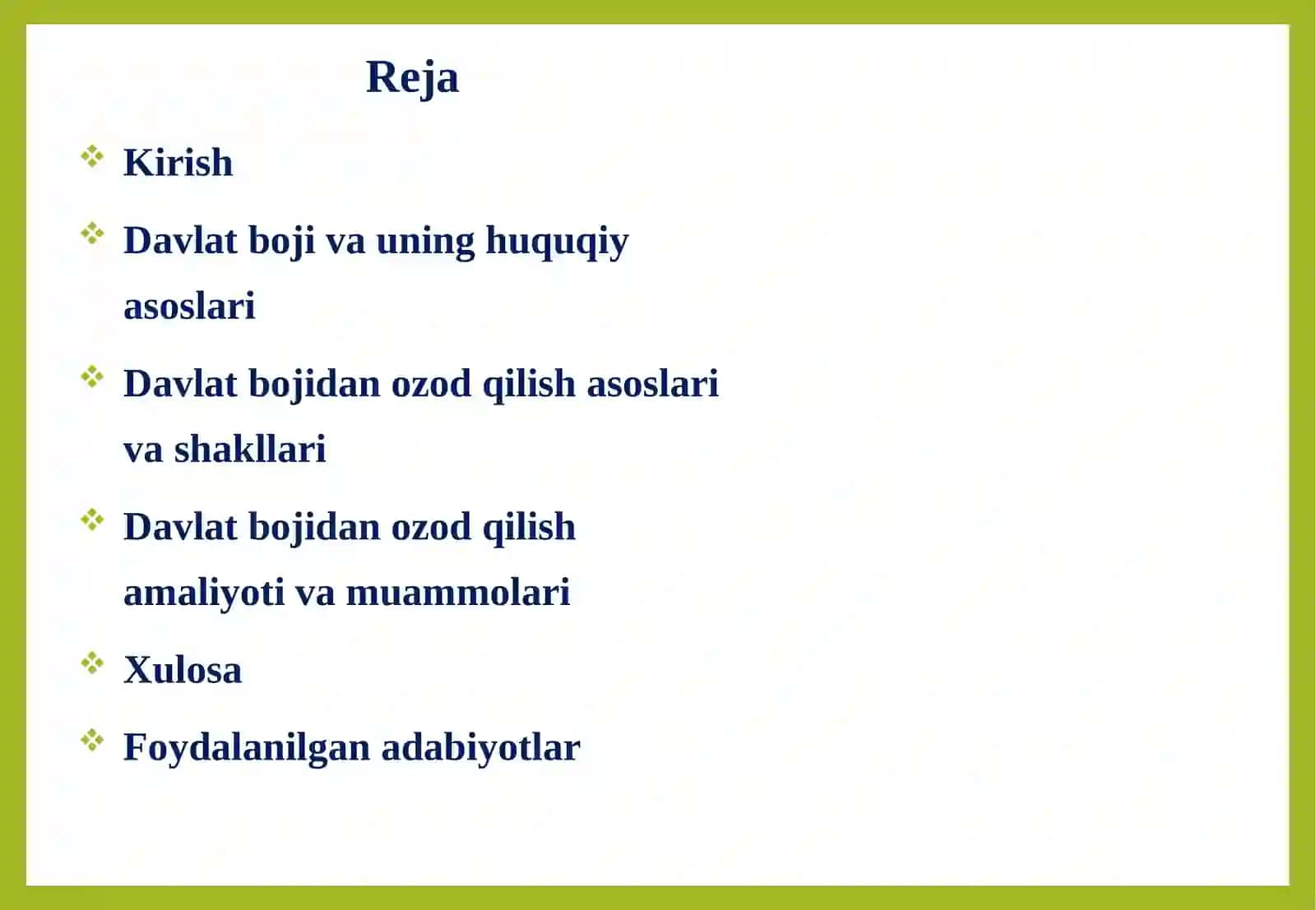 Davlat bojidan ozod qilish asoslari 2