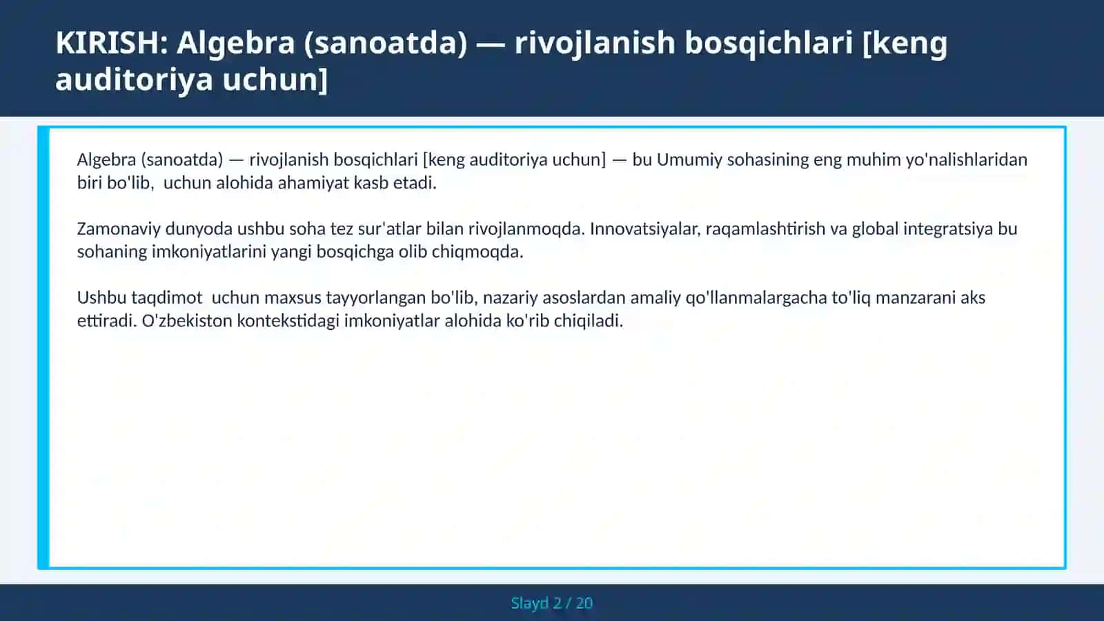 Algebra (Sanoatda) - Rivojlanish Bosqichlari [Keng Auditoriya Uchun] 2