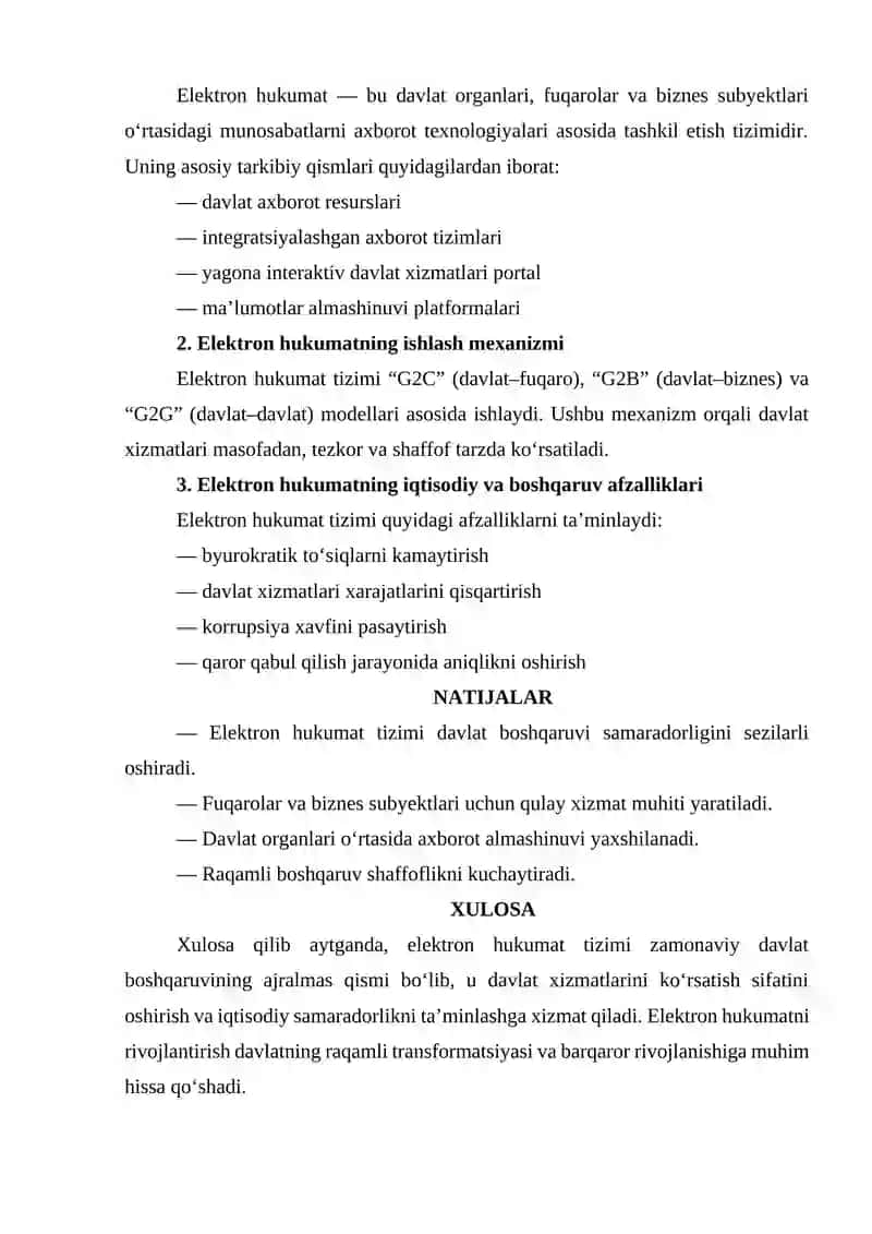 ELEKTRON HUKUMAT TIZIMINING ISHLASH XUSUSIYATLARI VA UNING IQTISODIY-BOSHQARUV SAMARADORLIGI 2