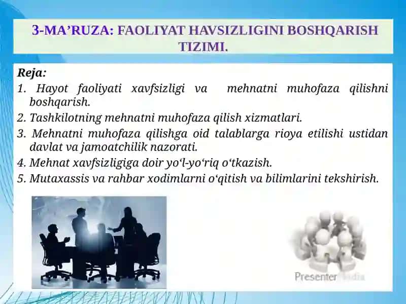 3-МА’RUZA:FAOLIYAT HAVSIZLIGINI BOSHQARISH TIZIMI 2