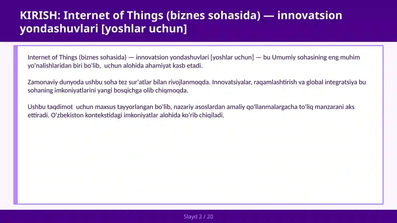 INTERNET OF THINGS (BIZNES SOHASIDA) — INNOVATSION YONDASHUVLARI [YOSHLAR UCHUN] 2