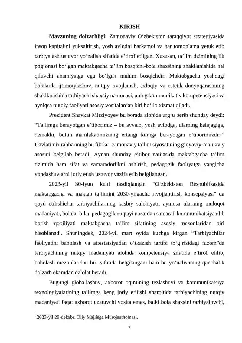 TARBIYACHI SO‘ZLARI – NUTQNI RIVOJLANTIRISH VOSITASI 2