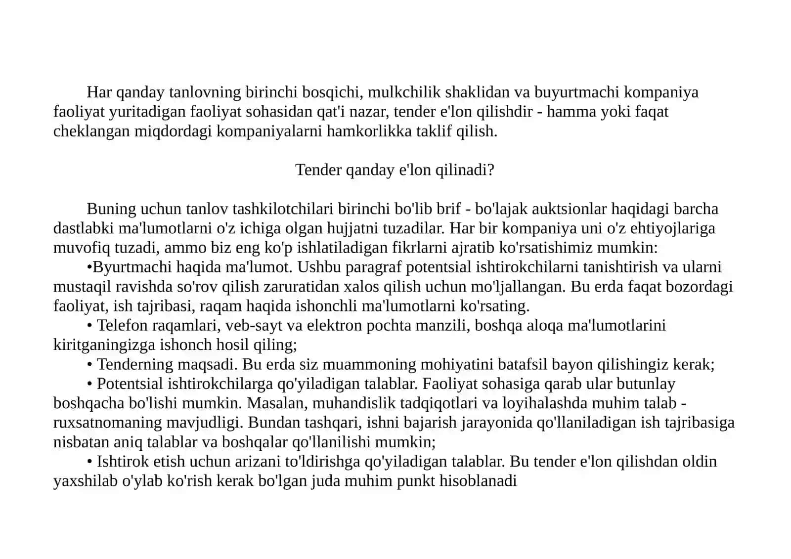 AVTOMOBIL YO'LLARINI LOYIHALASHDA, REKONSTRUKSIYA QILISH VA KAPITAL TA'MIRLASH BO'YICHA TANLOV (TENDER) SAVDOLARIDA ISHTIROK ETISh UCHUN HUJJATLAR TARKIBI 2