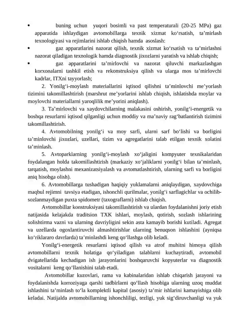 TRANSPORT VOSITALARIGA TEXNIK XIZMAT KO‘RSATISH VA TA’MIR ISHLARINI RIVOJLANTIRISH ISTIQBOLLARI 2