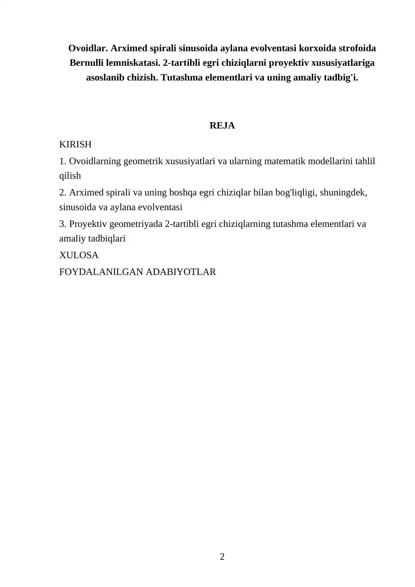 Ovoidlar. Arximed spirali sinusoida aylana evolventasi korxoida strofoida Bernulli lemniskatasi 2