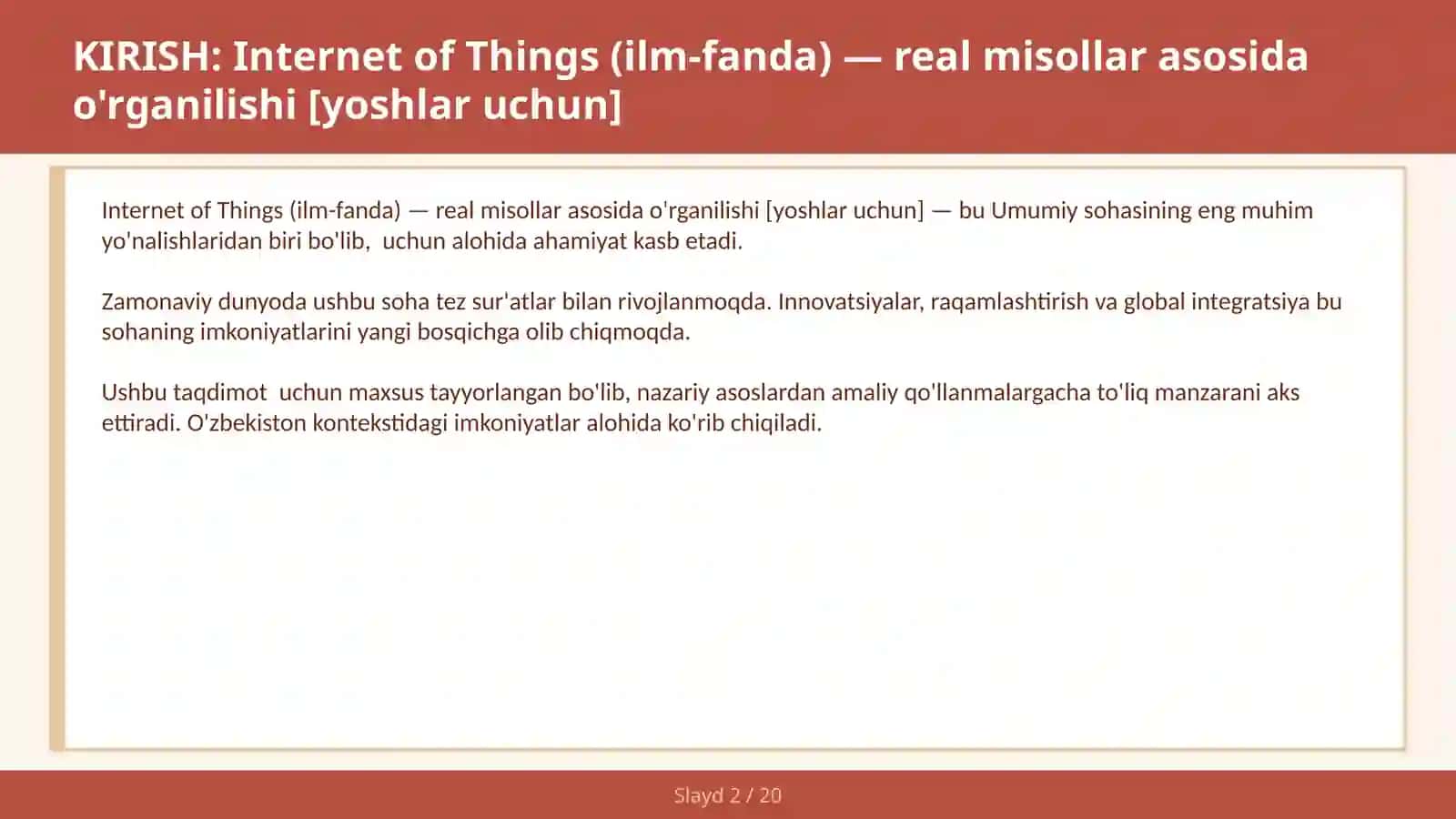Internet of Things (ILM-FANDA) — REAL MISOLLAR ASOSIDA O'RGANILISHI [YOSHLAR UCHUN] 2