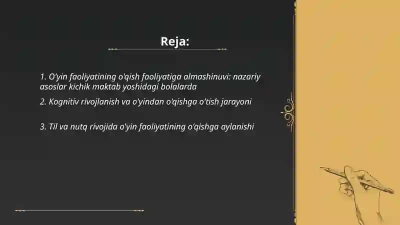 Kichik maktab yoshidagi bolalarda o'yin faoliyatining o'qish faoliyatiga almashinuvi 2
