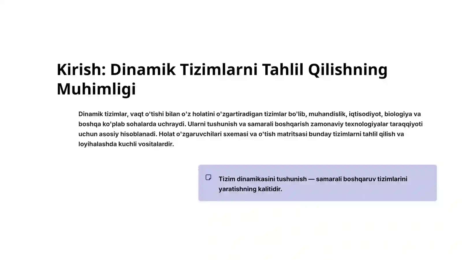 Holat O'zgaruvchilari Sxemasi va O'tish Matritsasi 2