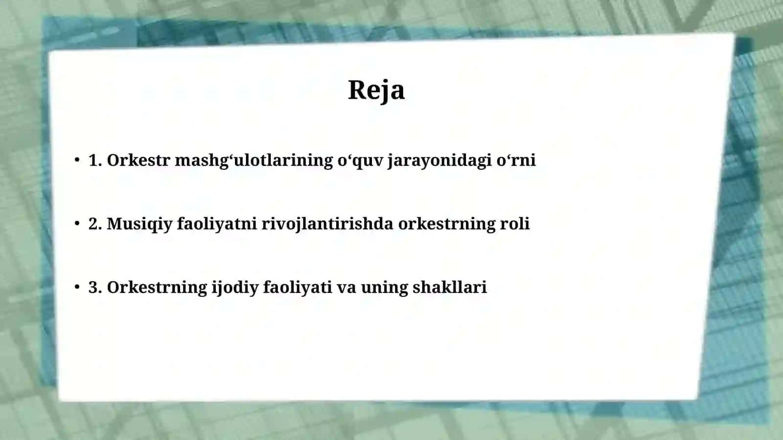Mashg’ulotlarining o’quv, musiqiy, va ijodiy ishlarining asosiy shakli sifatida 2