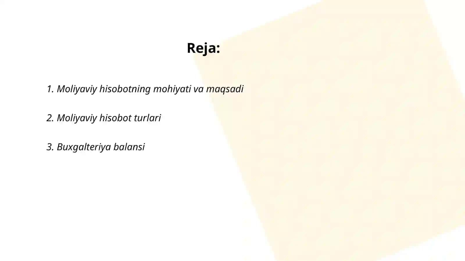 Moliyaviy hisobot tahlili faniga kirish 2