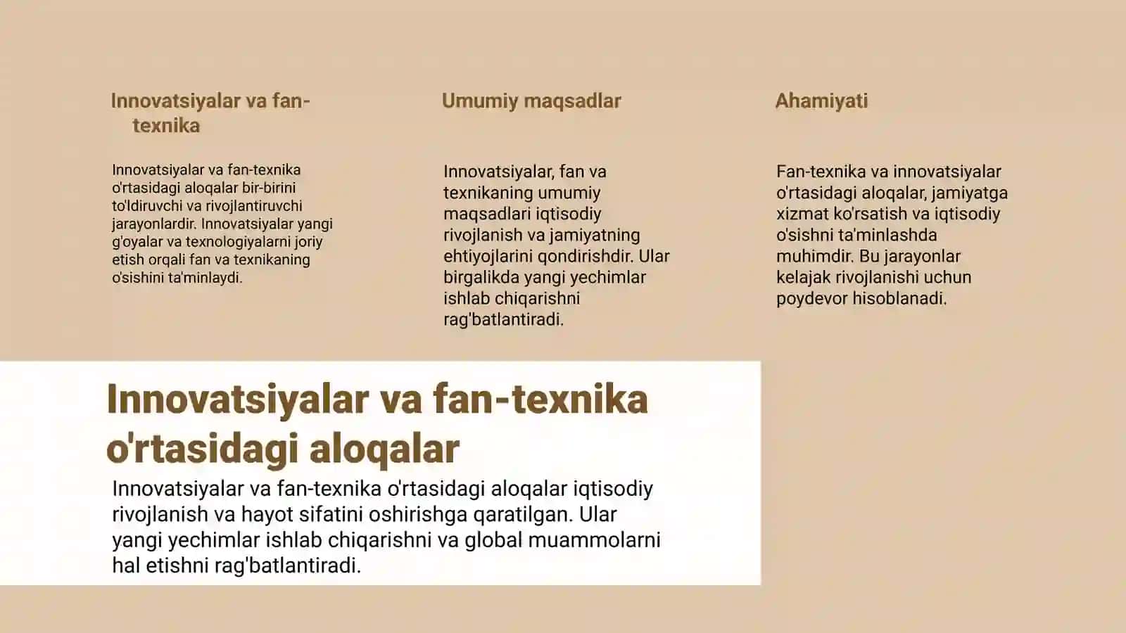 Innovatsiylar, fan-texnikaning o’zaro bog’liqligi va rivojlanishi 2