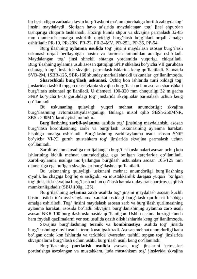 SHPUR VA SKVAJINALARNI BURG’ILASHDA TOG’ JINSLARINI PARCHALASH USULLARI 2