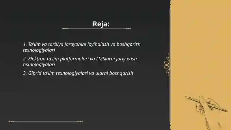 Ta'lim va tarbiya jarayonini tashkil etish va samarali boshqarish asosidagi texnologiyalar 2