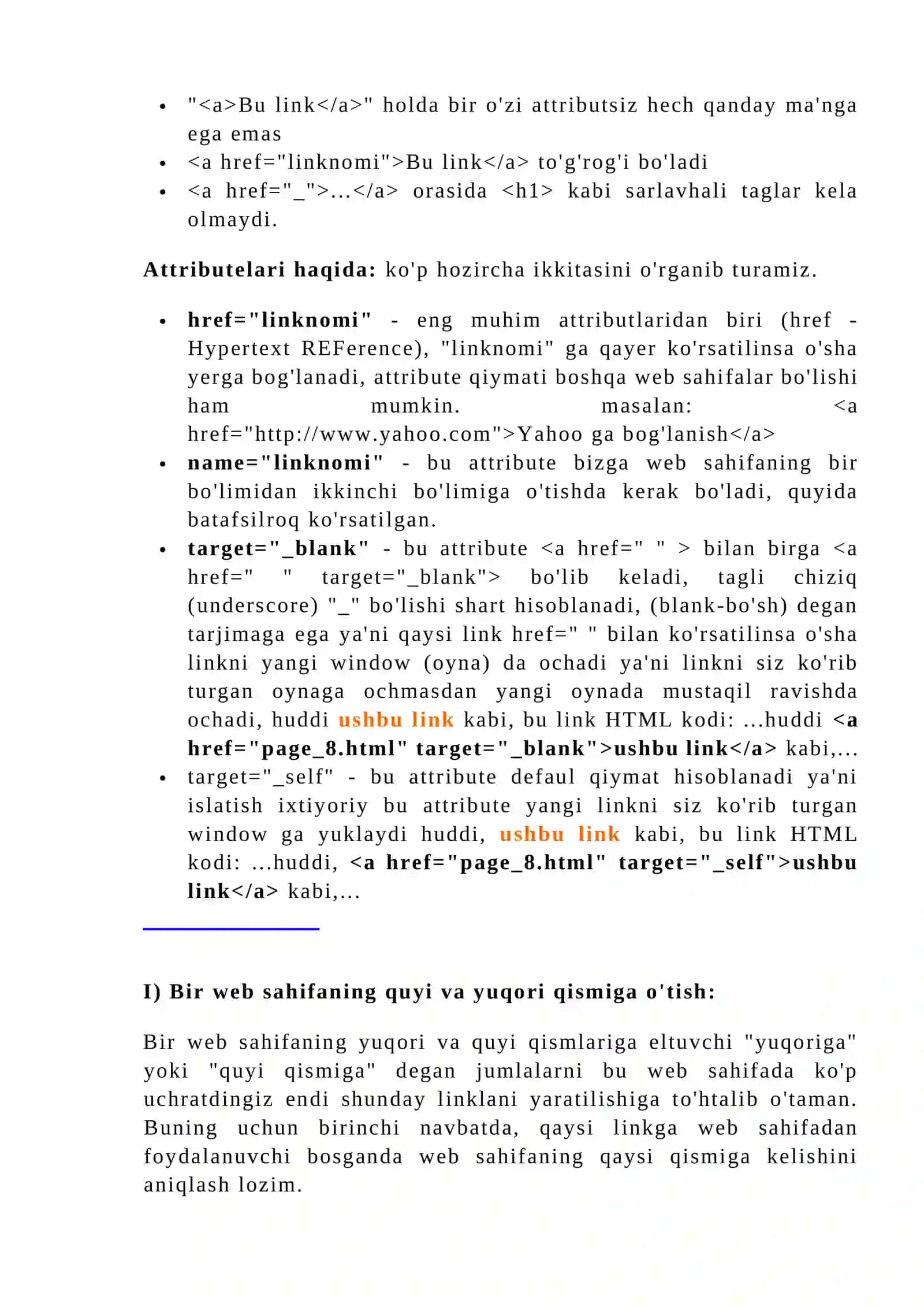 HTML tilida gipermatn joylashtirish teglari 2