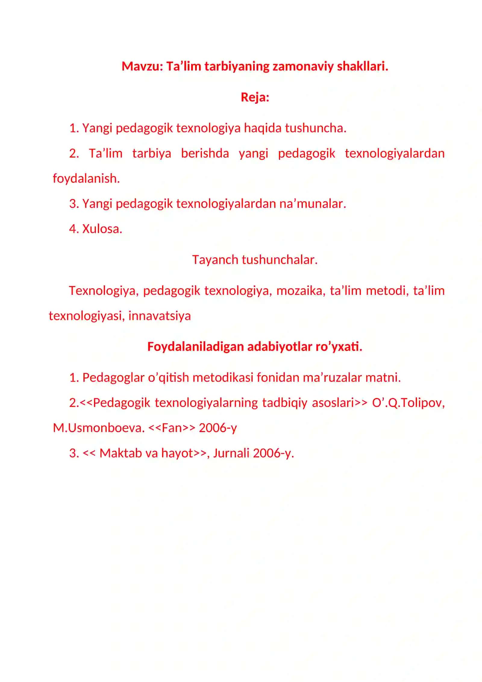 Ta’lim Tarbiyaning Zamonaviy Shakllari 2