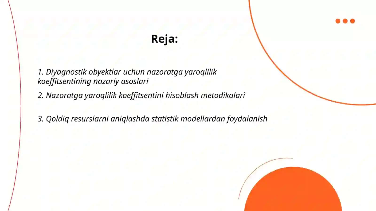 Ishonchlilik nazariyasi diyagnostikasi asoslari fanidan tayyorlagan taqdimot loyihasi 2