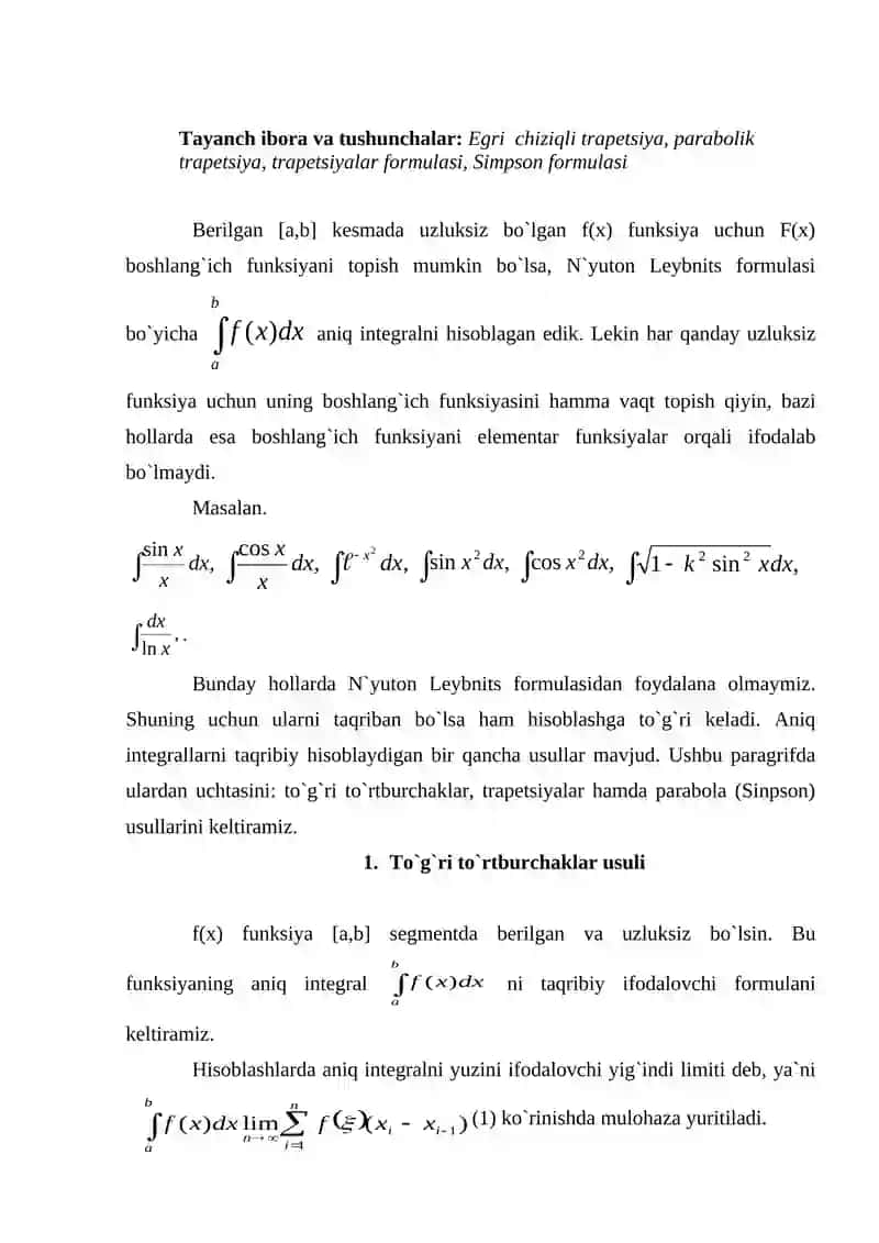 Taqribiy formulalar 2
