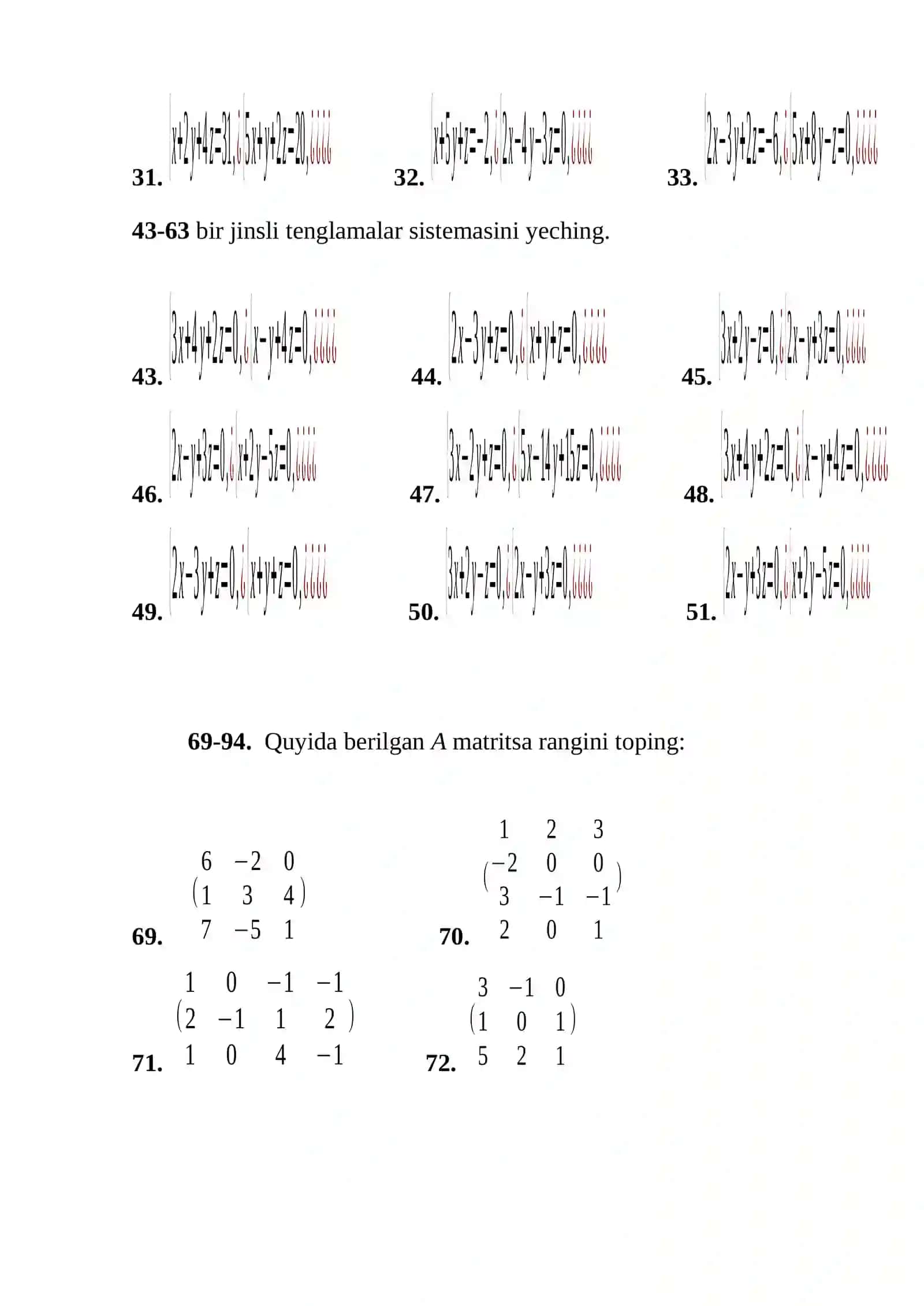 1-21 chiziqli tеnglamalar sistеmasini Gauss usuli bilan yеching 2