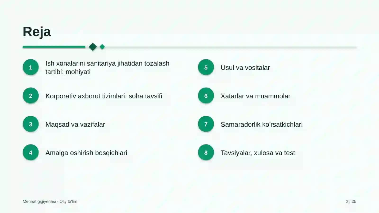 Korporativ axborot tizimlarida ish xonalarini sanitariya jihatidan tozalash tartibi 2