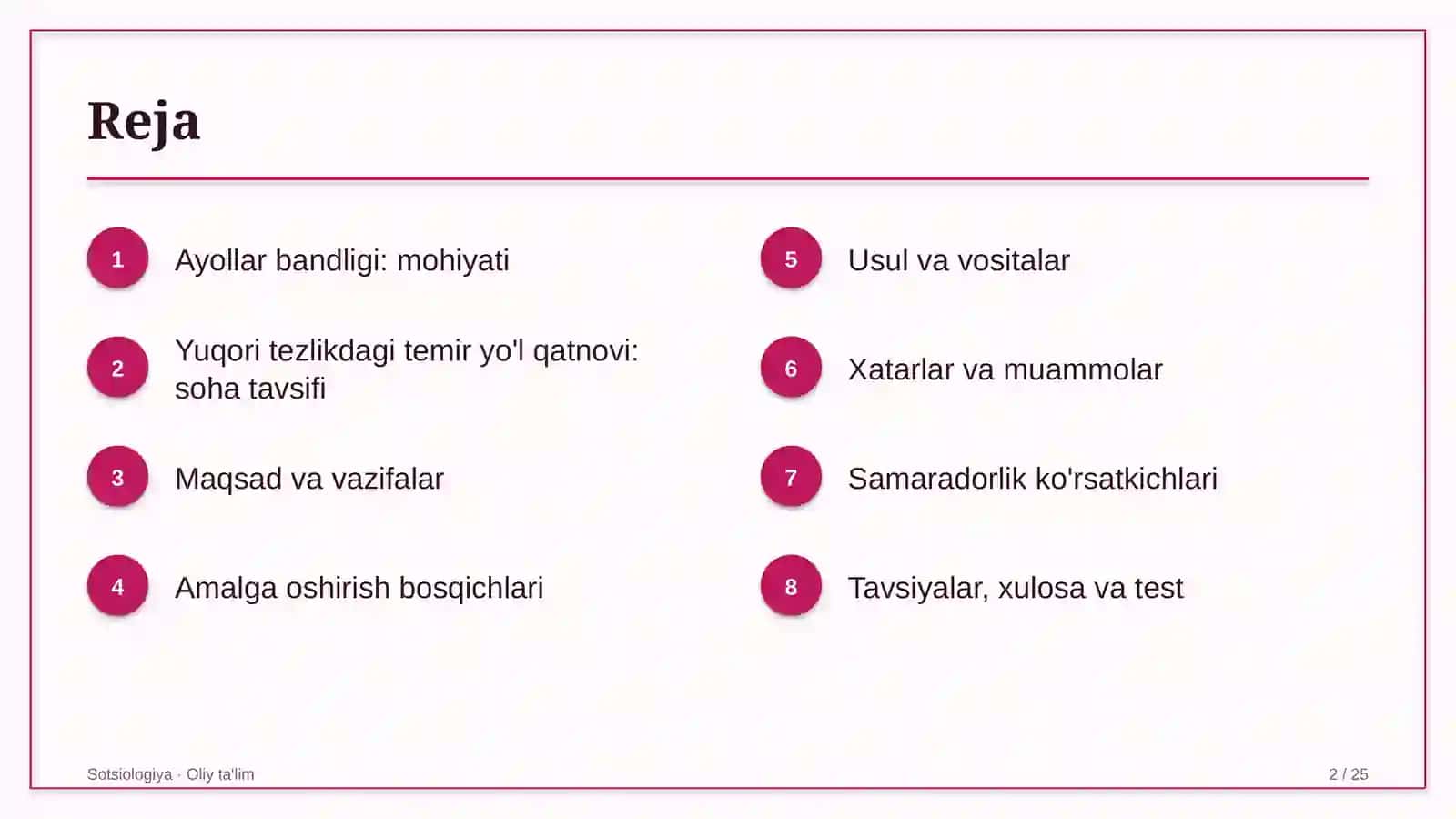 yuqori tezlikdagi temir yo'l qatnovida ayollar bandligi 6706 2